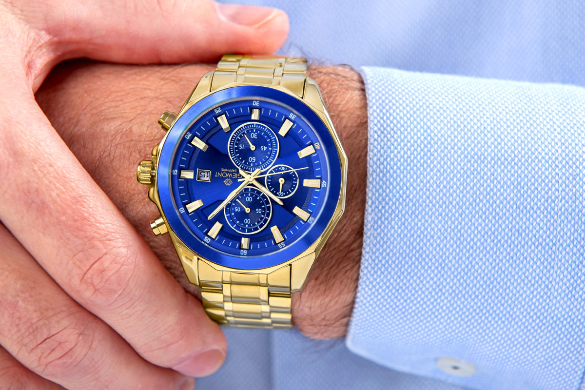 Zegarek Męski Giewont Chronograph Sapphire Złoto Niebieski GW7290-B6