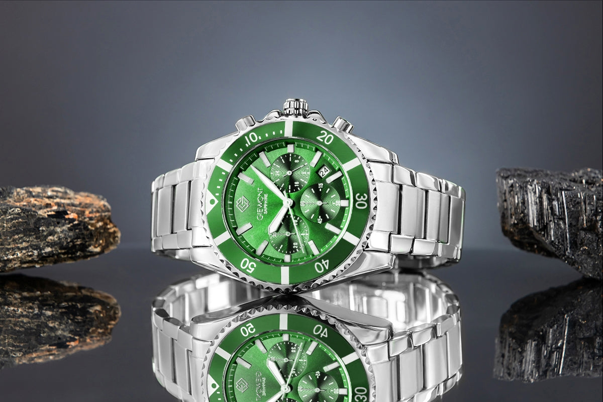 Zegarek Męski Giewont Chronograph Sapphire Srebrno Zielony GW3970-B8