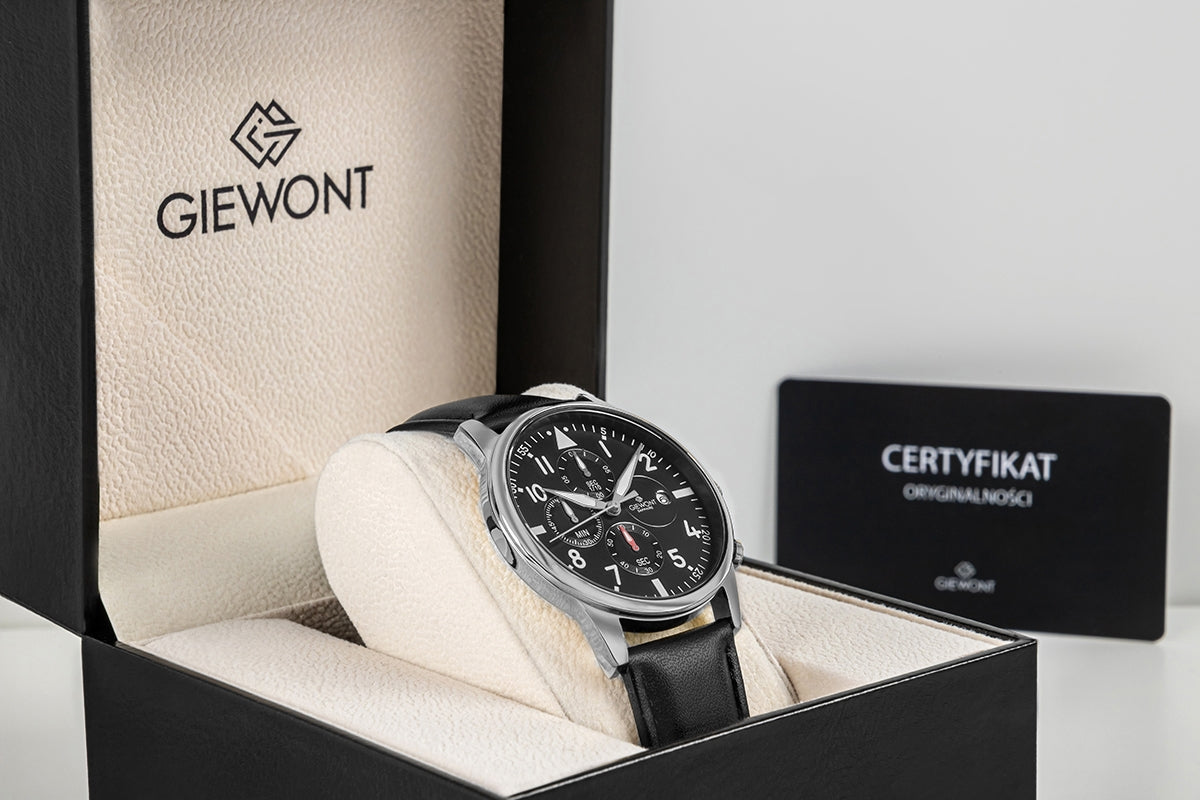 Zegarek Męski Giewont Chronograph Sapphire Czarno Srebrny GW5630-A2