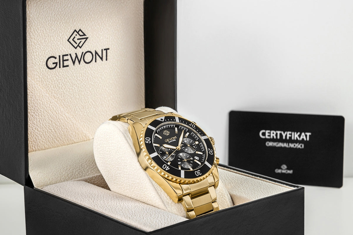 Zegarek Męski Giewont Chronograph Sapphire Złoto Czarny GW3970-B7
