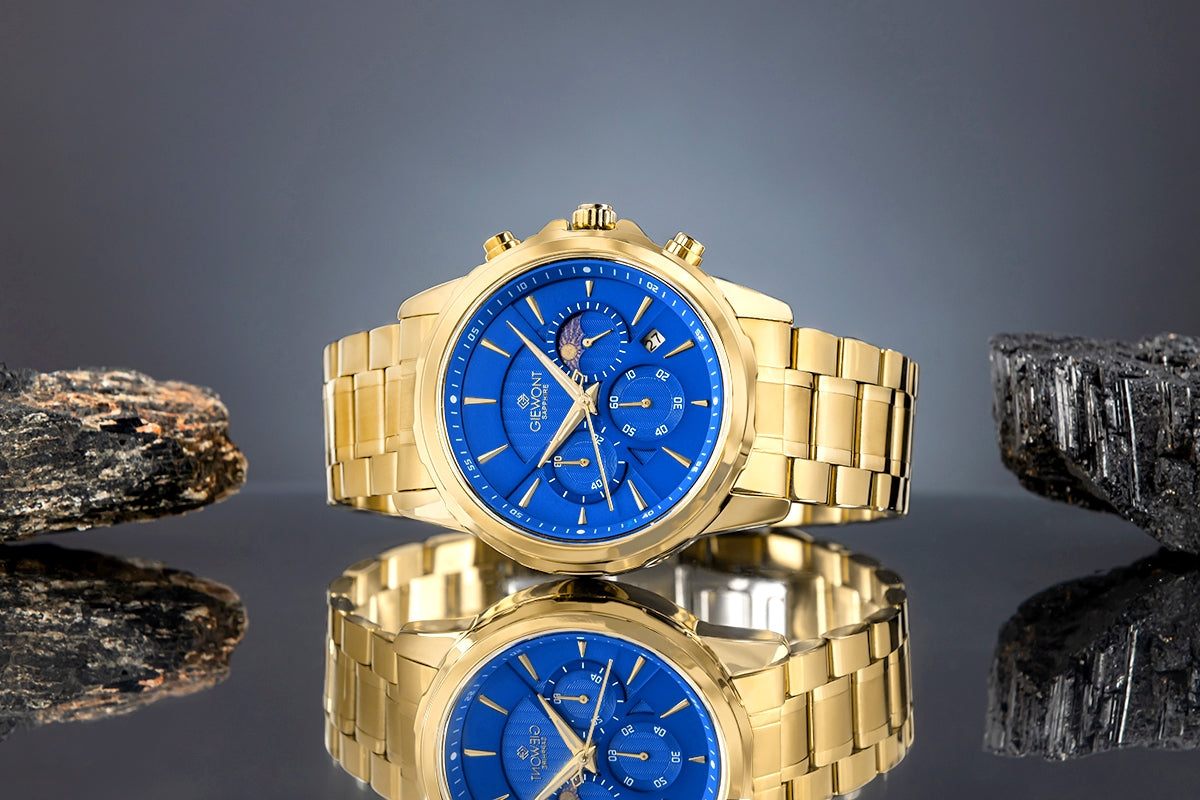 Zegarek Męski Giewont Chronograph Sapphire Złoto Niebieski GW9460-B5