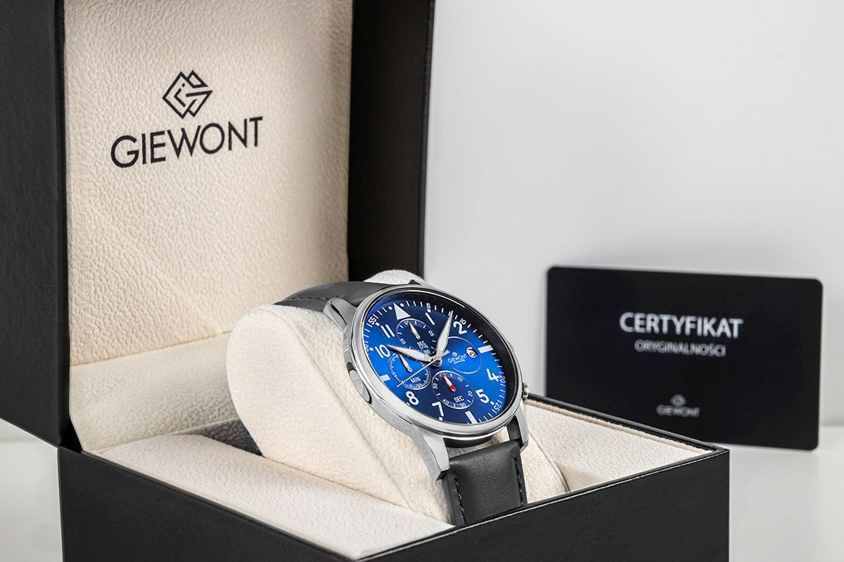 Zegarek Męski Giewont Chronograph Sapphire Czarno Niebieski GW5630-A3