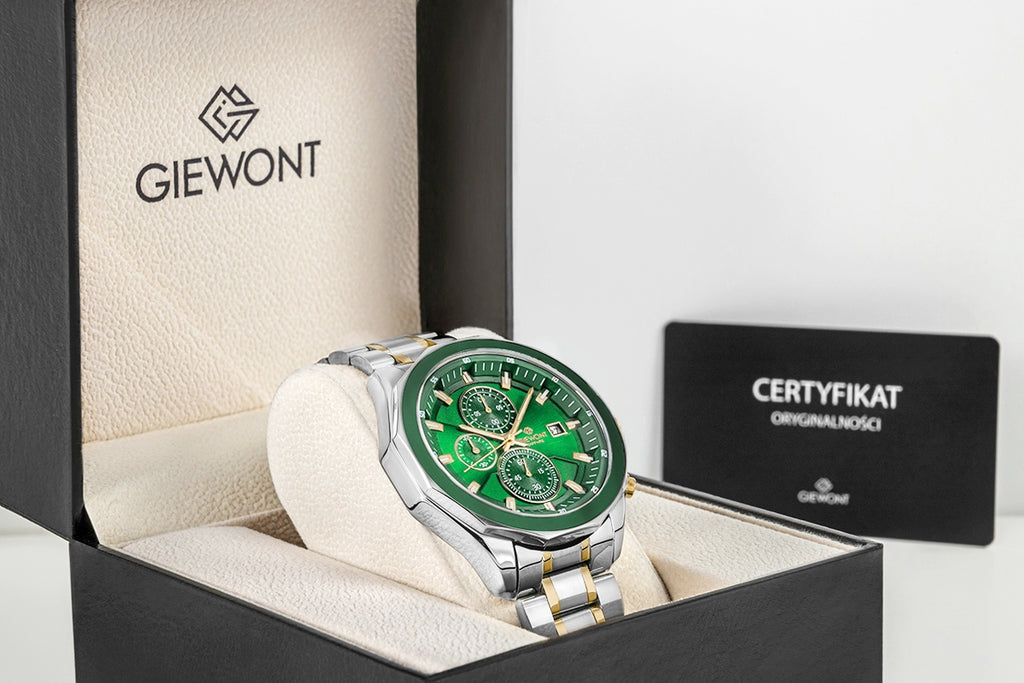 Zegarek Męski Giewont Chronograph Sapphire Srebrno Zielony GW7290-B7