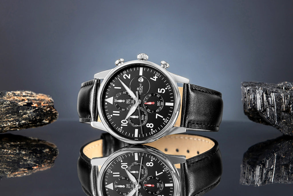 Zegarek Męski Giewont Chronograph Sapphire Czarno Srebrny GW5630-A2