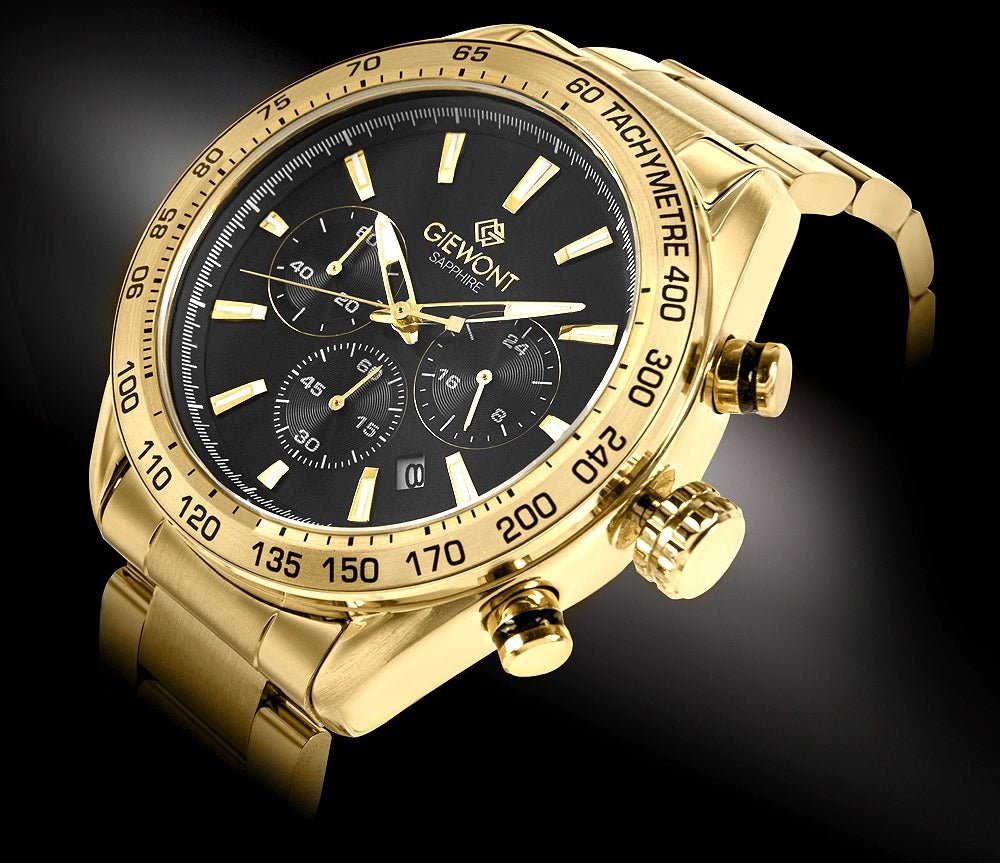 Zegarek Męski Giewont Chronograph Sapphire Złoto Czarny GW9580-B4