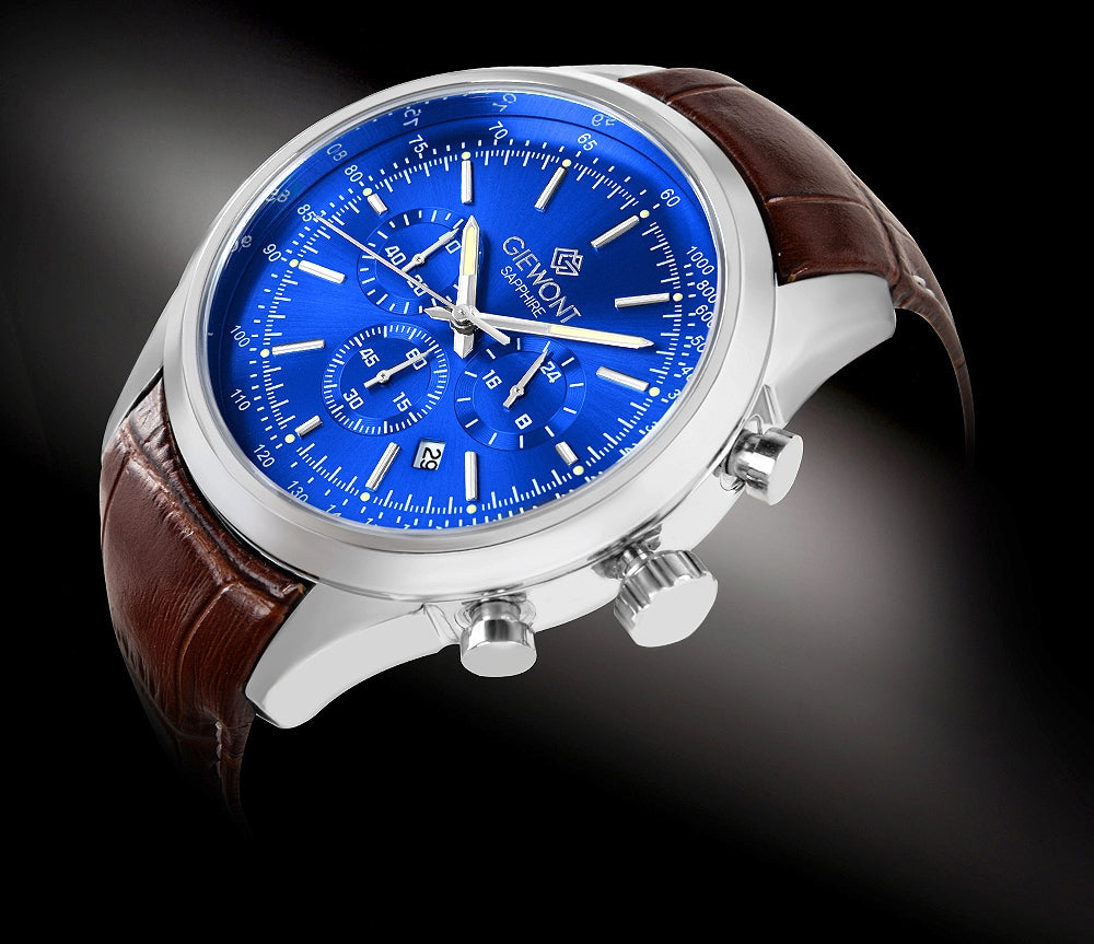 Zegarek Męski Giewont Chronograph Sapphire Srebrno Niebieski GW7650-A5