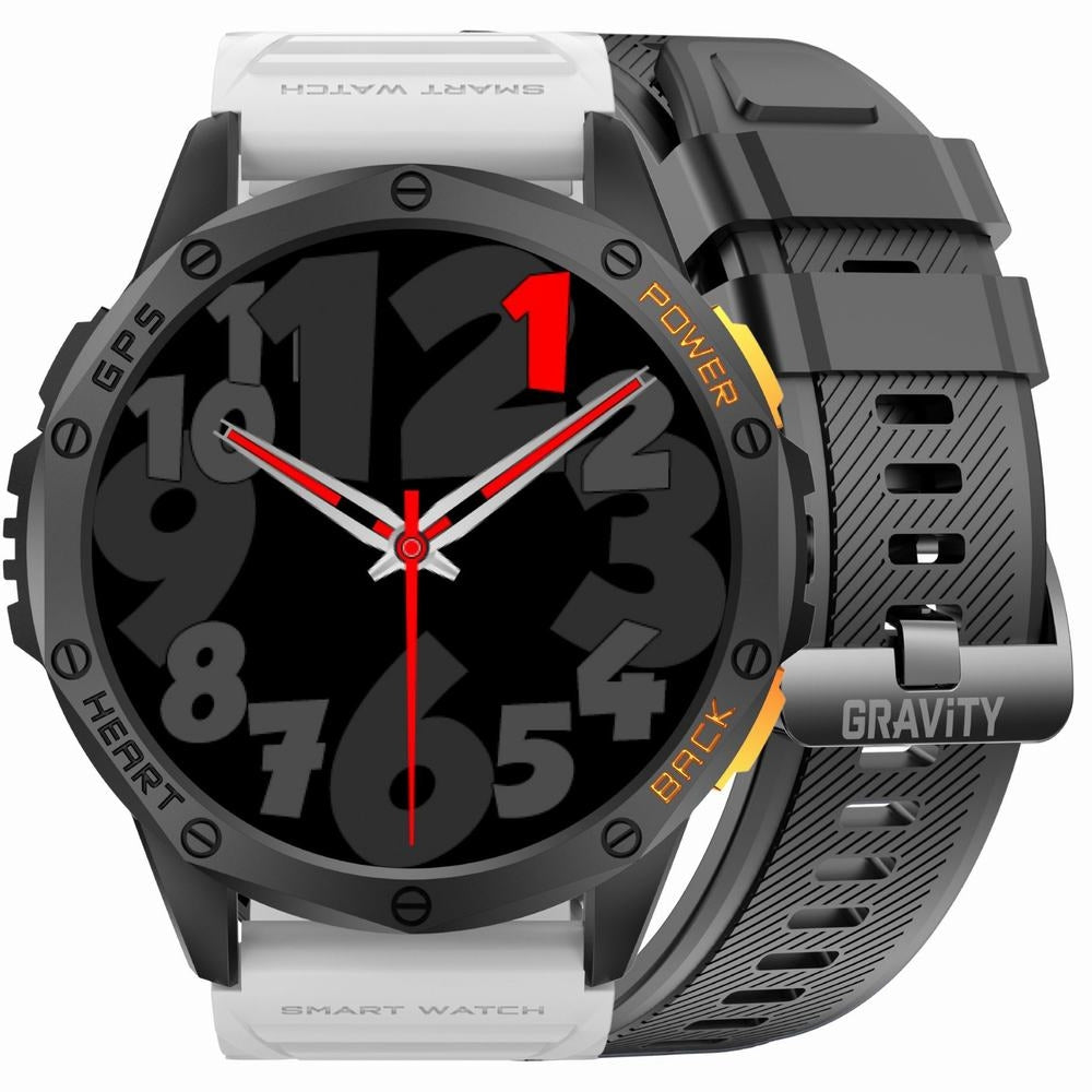Smartwatch Męski GRAVITY GPS GT24-2 Czarny Pasek Silikonowy + Biały Pasek Silikonowy