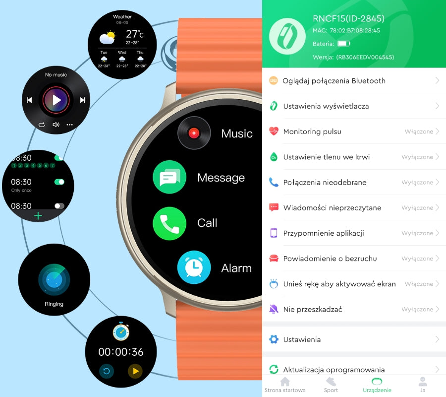 Smartwatch RUBICON RNCF15 Tytan/Orange SMARUB258