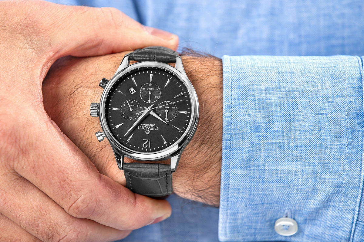 Zegarek Męski Giewont Chronograph Sapphire Czarno Srebrny GW6310-A2