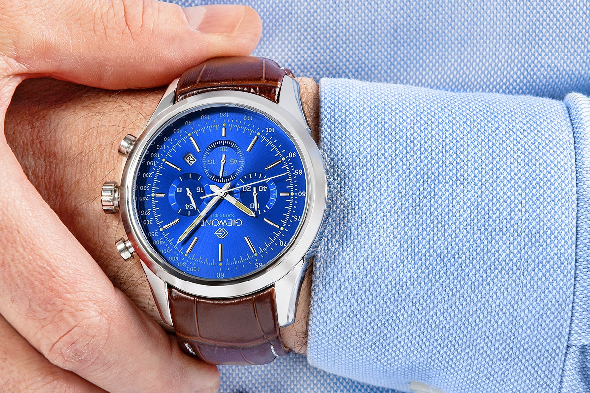 Zegarek Męski Giewont Chronograph Sapphire Srebrno Niebieski GW7650-A5