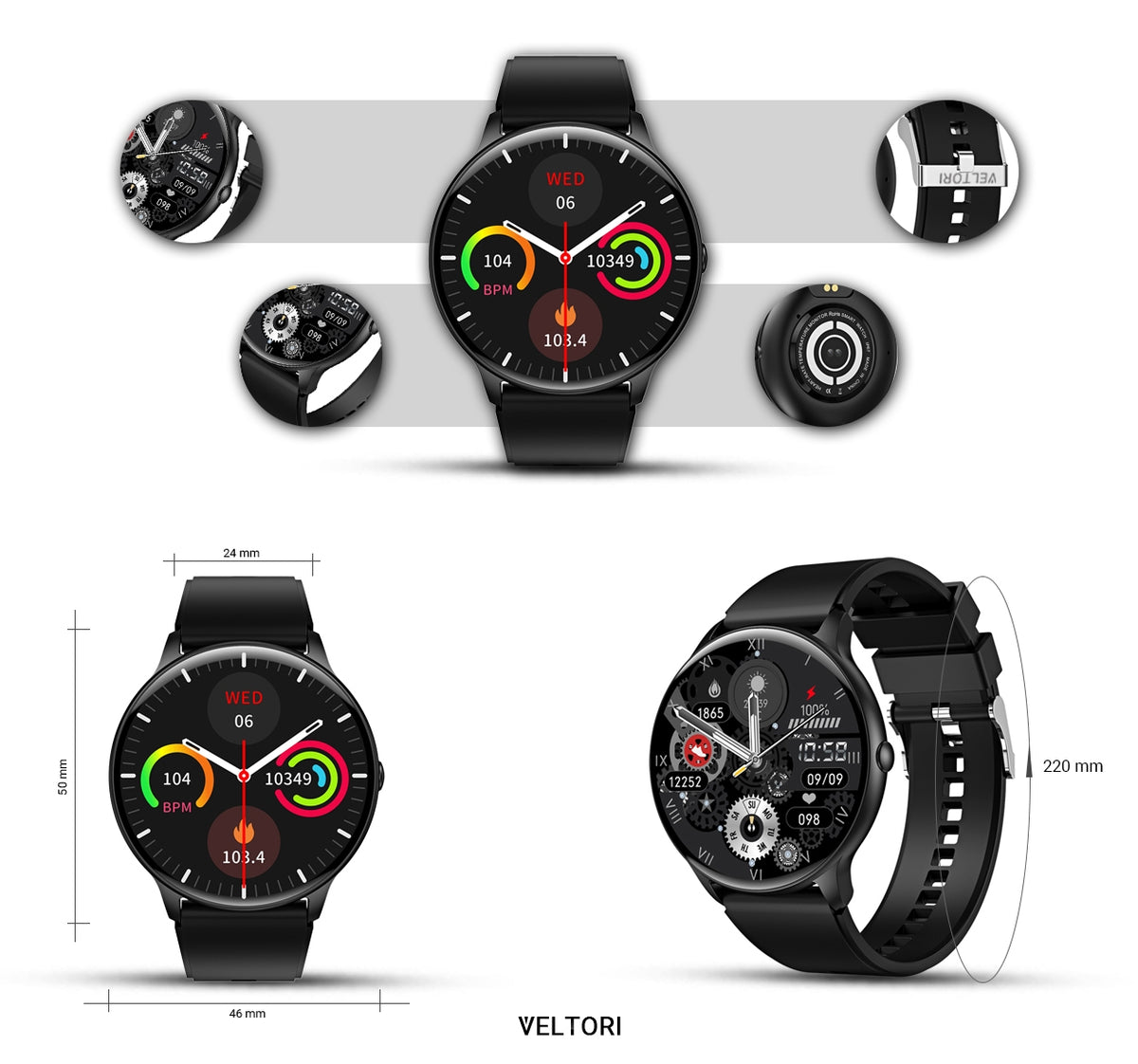 Smartwatch VELTORI VT160-1 Czarny Pasek Silikonowy
