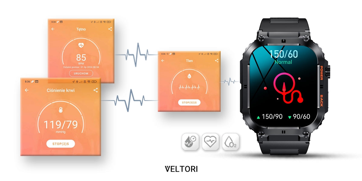 Smartwatch VELTORI VT200-1 Czarny Pasek Silikonowy
