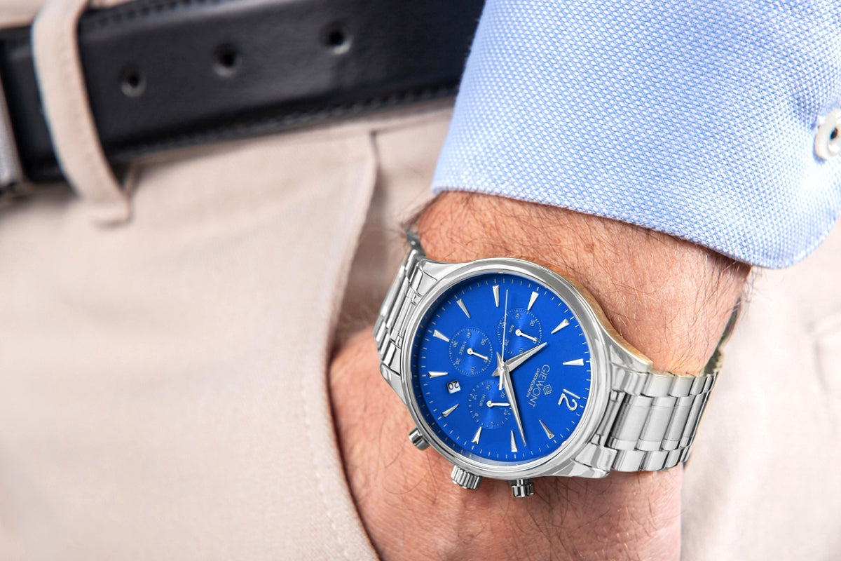 Zegarek Męski Giewont Chronograph Sapphire Srebrno Niebieski GW6310-B3