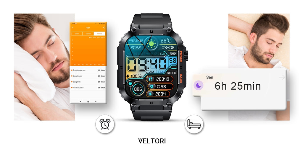 Smartwatch VELTORI VT200-1 Czarny Pasek Silikonowy