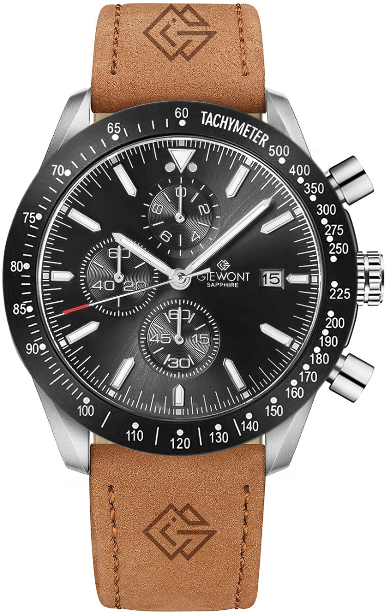 Zegarek Męski Giewont Chronograph Sapphire Brązowo Czarny GW8720-A1
