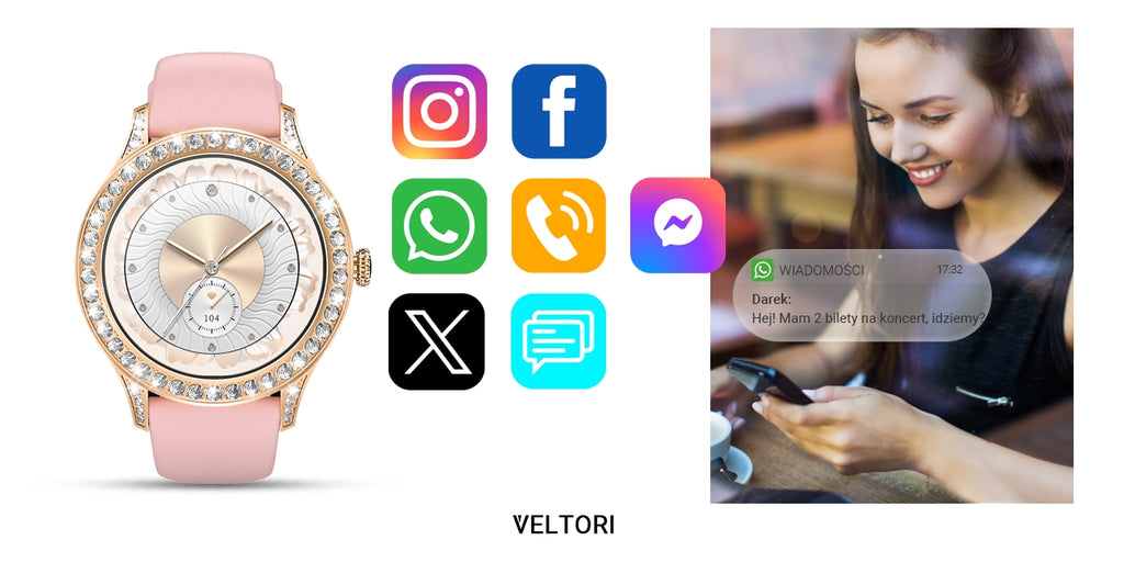Smartwatch Damski VELTORI VT360-1 Różowy Pasek Silikonowy
