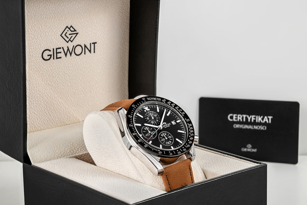 Zegarek Męski Giewont Chronograph Sapphire Brązowo Czarny GW8720-A1