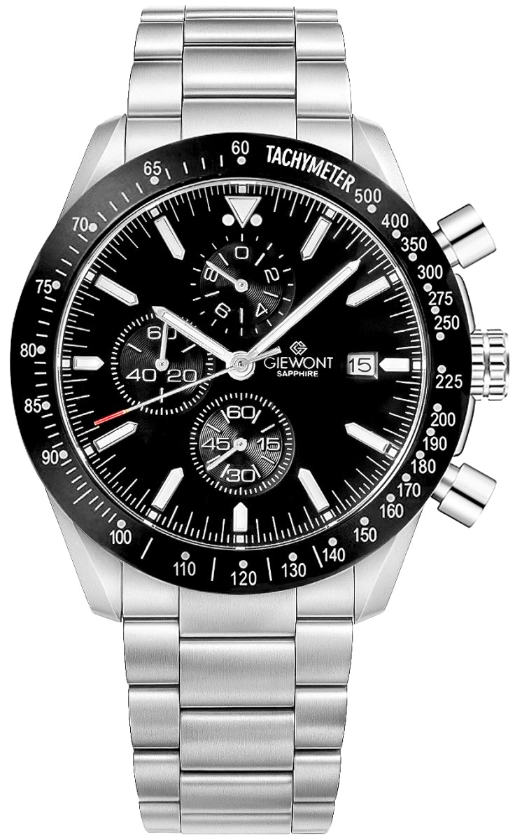 Zegarek Męski Giewont Chronograph Sapphire Srebrno Czarny GW8720-B2