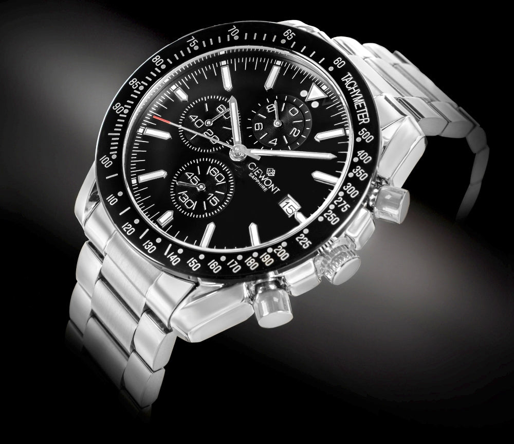Zegarek Męski Giewont Chronograph Sapphire Srebrno Czarny GW8720-B2