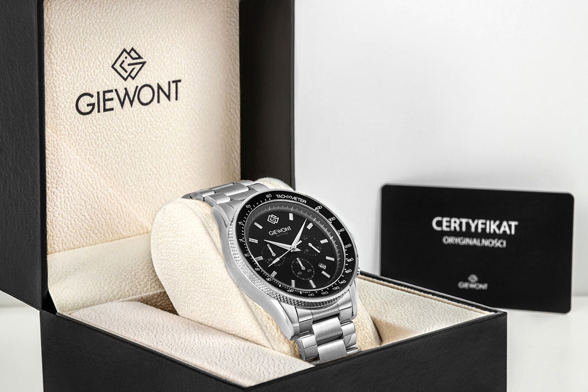 Zegarek Męski Giewont Chronograph Sapphire Srebrno Czarny GW3520-B2