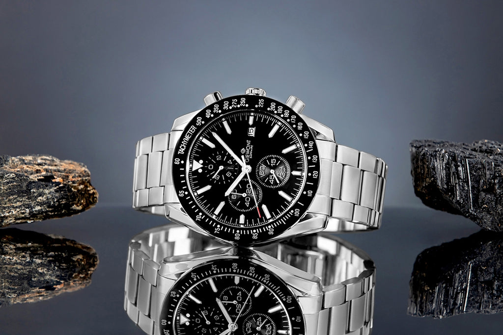 Zegarek Męski Giewont Chronograph Sapphire Srebrno Czarny GW8720-B2