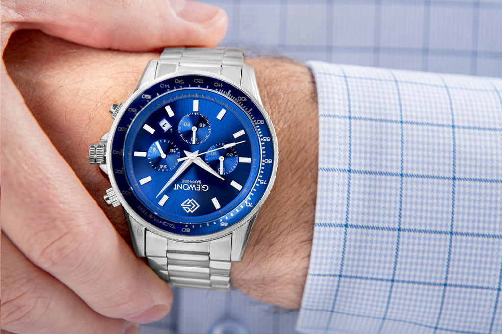 Zegarek Męski Giewont Chronograph Sapphire Srebrno Niebieski GW3520-B3