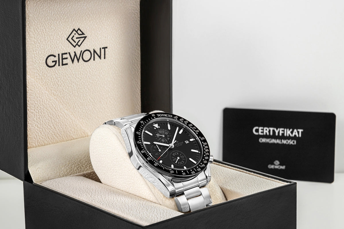 Zegarek Męski Giewont Chronograph Sapphire Srebrno Czarny GW8720-B2