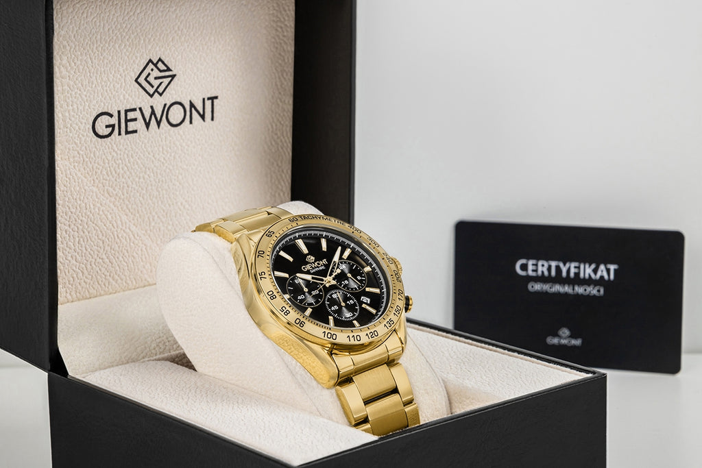 Zegarek Męski Giewont Chronograph Sapphire Złoto Czarny GW9580-B4