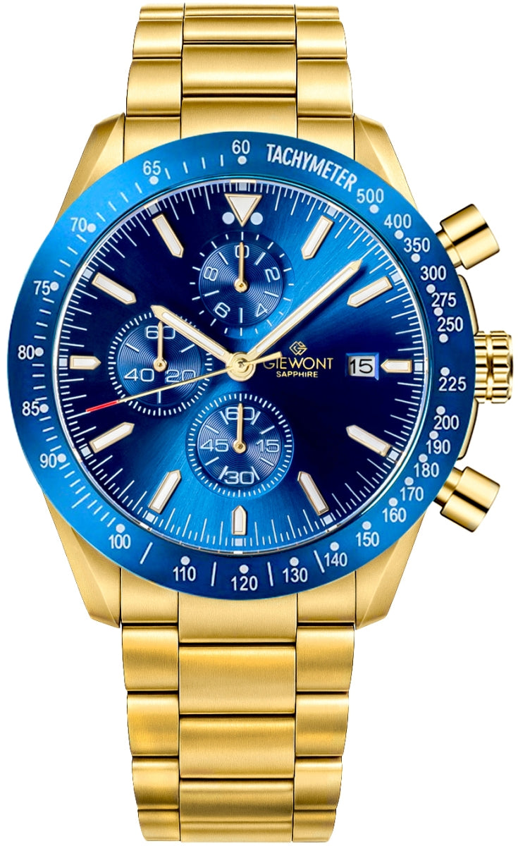 Zegarek Męski Giewont Chronograph Sapphire Złoto Niebieski GW8720-B6