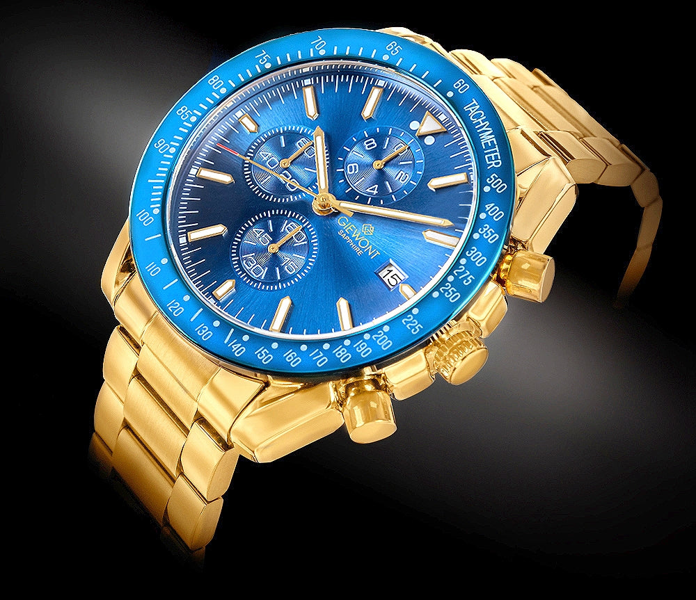Zegarek Męski Giewont Chronograph Sapphire Złoto Niebieski GW8720-B6