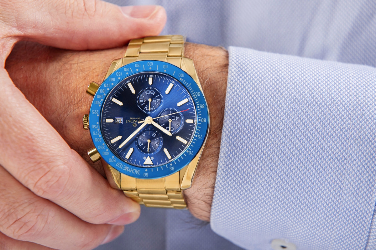 Zegarek Męski Giewont Chronograph Sapphire Złoto Niebieski GW8720-B6