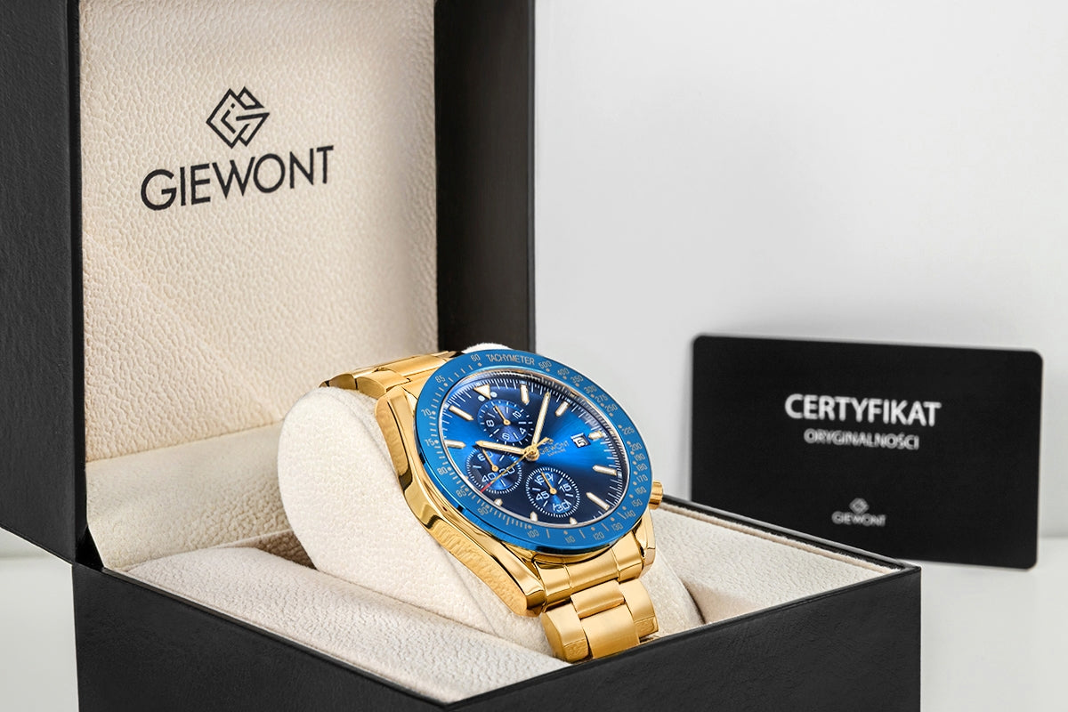 Zegarek Męski Giewont Chronograph Sapphire Złoto Niebieski GW8720-B6